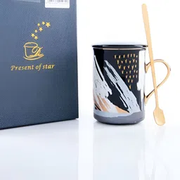 giBOX Black & Gold-Toned Printed Ceramic Matte Mugs Set of Cups and Mugs-image-1