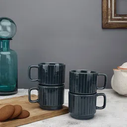 MIAH Decor Neel Collection Navy Blue 4 Pcs Textured Ceramic Glossy Cups 150 ml Each-image-57