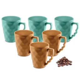 URBAN CHEF Set Of 6 Mustard Yellow & Sea Green Textured Ceramic Matte Mugs-picture-34
