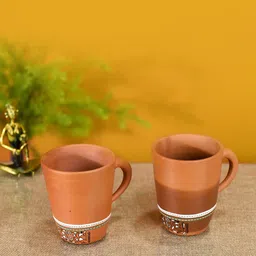 AAKRITI ART CREATIONS Beige & White Printed Earthen Clay Matte Mugs Set Of 2 Cups and Mugs-picture-13