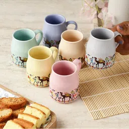 The Decor Mart Pink & Yellow Printed Ceramic Glossy Cups Set of Cups and Mugs-picture-31