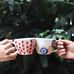 WEAVING HOMES White & Red 2 Pieces Printed Ceramic Glossy Cups 200 ml Each-picture-25