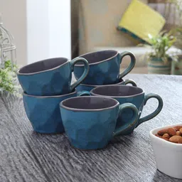 MIAH Decor Blue & Black 6 Pcs Solid Stoneware Glossy Mugs 300 ml Each-picture-10