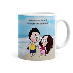 Khakee White & Blue Printed Ceramic Glossy Mugs 325 ml-picture-22