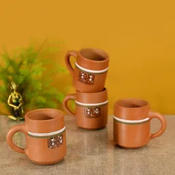 AAKRITI ART CREATIONS Set of 4 Hand Painted Earthen Clay Tribal Motifs Cups-image-79