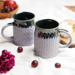 Folkstorys Sprigs of Lavender & Blue 2 Pieces Textured Ceramic Glossy Mugs-picture-19