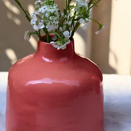 WEAVING HOMES Pink Ceramic Round Vase-image-9