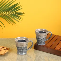 AAKRITI ART CREATIONS Set Of 2 Grey Ceramic Leaf Textured Mugs-picture-17