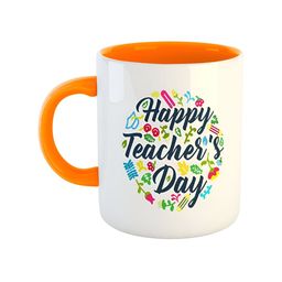 ARTBUG Orange & White Dishwasher Safe Printed Ceramic Glossy Mug 350 ml-picture-4