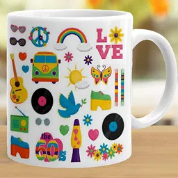 Khakee White & Yellow Printed Ceramic Glossy Cup image 2