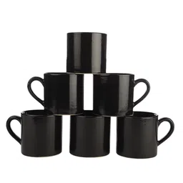 VarEesha Set Of 6 Black Painted Solid Ceramic Glossy Cups image 3