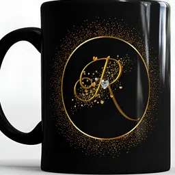 SUBLIKRAFT Black & Gold Toned Printed Ceramic Glossy Mug 330 ml image 2