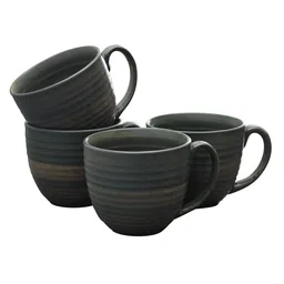 MIAH Decor Green 4 Pcs Textured Stoneware Glossy Mugs 300 ml Each image 4