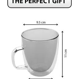 Kuber Industries Grey & Transparent 2 Pieces Glass Mugs 400 ml image 5