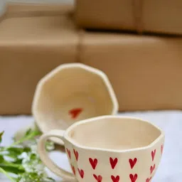 WEAVING HOMES Red & Peach 2 Pieces Printed Ceramic Glossy Cups 200 ml Each image 3