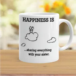 Khakee White & Black Printed Microwave Safe Glossy Finish Ceramic Mug 325 ml image 2