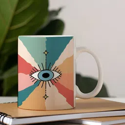 Khakee White & Green Printed Microwave Safe Ceramic Glossy Mug 325 ml image 3