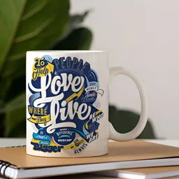 Khakee White & Blue Printed Ceramic Glossy Mug 325 ml image 2