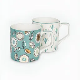 Living scapes by Pantaloons Green & White 2 Pieces Printed Bone China Matte Cups Set image 4