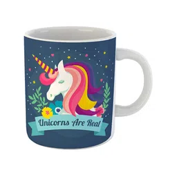 ARTBUG White & Blue Unicorn Graphic Printed Ceramic Glossy Mug 350 ml image 3