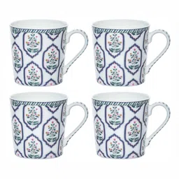 GOODHOMES White & Blue Set of 4 Printed Bone China Glossy Mugs 320 ml Each image 2