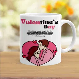 Khakee White & Pink Printed Microwave Safe Glossy Finish Ceramic Mug 325 ml image 3