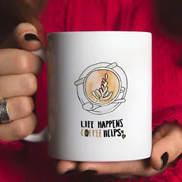 Khakee White & Beige Printed Ceramic Glossy Mugs 325 ml image 3