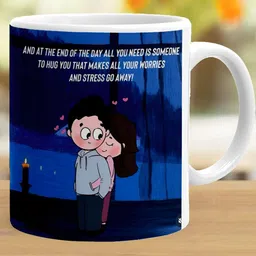 Khakee White & Blue Text or Slogans Printed Microwave Safe Ceramic Glossy Mug 325 ml image 3