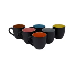 Aura Black & Red 6 Pieces Ceramic Glossy Mugs 200 ml image 3