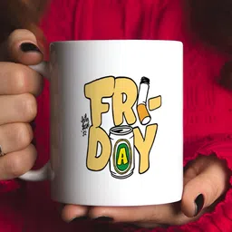 Khakee White & Yellow Printed Ceramic Glossy Mugs 325 ml image 2