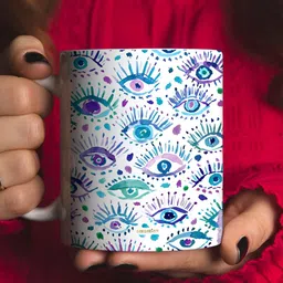 Khakee White & Blue Printed Ceramic Glossy Mugs 325 ml image 5