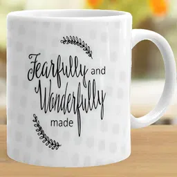 Khakee White & Black Printed Microwave Safe Ceramic Glossy Mug 325 ml image 2