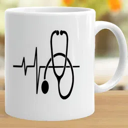 Khakee White & Black Printed Ceramic Glossy Mugs 325 ml image 3