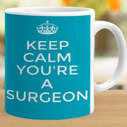 Khakee White & Blue Printed Ceramic Glossy Microwave Safe Mug 325ml image 3