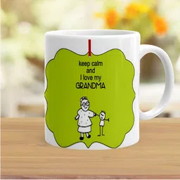 Khakee White & Green Printed Microwave Safe Glossy Finish Ceramic Mug 325 ml image 3