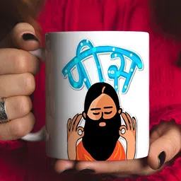 Khakee White & Blue Text or Slogans Printed Microwave Safe Ceramic Glossy Mug 325 ml image 4