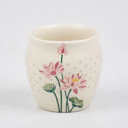 Home Centre Corsica Kamal White & Pink 4 Pieces Floral Stoneware Kulladhs 180ml Each image 3
