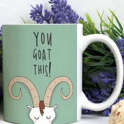 Khakee White & Green Printed Ceramic Glossy Mugs 325 ml image 3