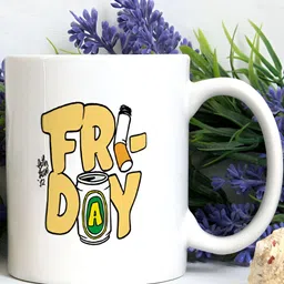 Khakee White & Yellow Printed Ceramic Glossy Mugs 325 ml image 5