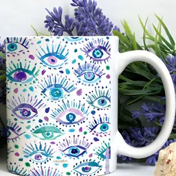 Khakee White & Blue Printed Ceramic Glossy Mugs 325 ml image 4