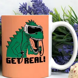 Khakee White & Green Printed Ceramic Glossy Mug 325 ml image 3