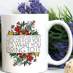 Khakee White & Green Printed Ceramic Glossy Cup image 3