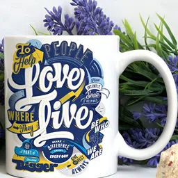 Khakee White & Blue Printed Ceramic Glossy Mug 325 ml image 3