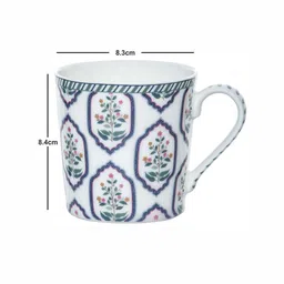 GOODHOMES White & Blue Set of 4 Printed Bone China Glossy Mugs 320 ml Each image 4