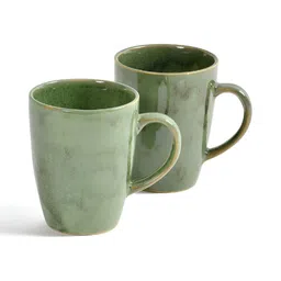 CLIO'S HERITAGE STORE Green 2Pcs Handcrafted Ceramic Glossy Mugs 300ml Each image 2