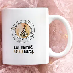 Khakee White & Beige Printed Ceramic Glossy Mugs 325 ml image 4