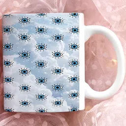 Khakee White & Blue Printed Ceramic Glossy Mug 325 ml image 2