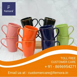 Femora Brown 4 Pieces Ceramic Dishwasher Safe Glossy Mugs 360 ml Each image 2