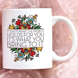 Khakee White & Green Printed Ceramic Glossy Cup image 5