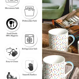 GOODHOMES White & Blue Printed Bone China Glossy Mugs Set of Cups and Mugs image 4